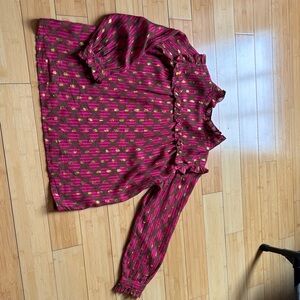 Oliphant Fuchsia and Gold Ruffle Blouse